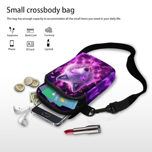 Image of Xpyiqun Galaxy Wolf Phone Purses for Women Crossbody Bag Purple Rose Small Sling Messenger Bags Zipper Shoulder Handbags Womens Trendy Cross Body Pouch Roomy Canvas Wallet Credit Card Holder Handbags