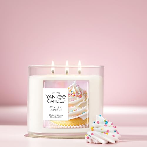 Image of Yankee Candle Vanilla Cupcake Scented Candle, 14.5oz 3-Wick Candle Jar, up to 40 Hours Burn Time, Giftable