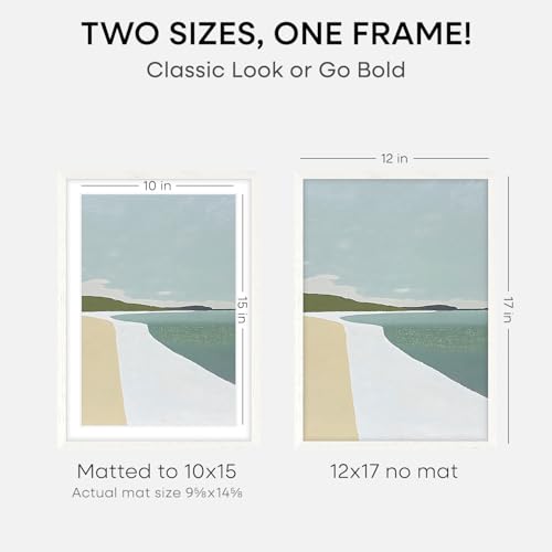 Image of Homeforia 12x17 White Picture Frame, High End Oak 12x17 White Wooden Poster Frames with Mat 10x15 for Print, 12 x 17 Wood Frame Matted to 10 x 15 Photo, 17x12 Frame, Tempered Glass, Wall Kit, Set of 1