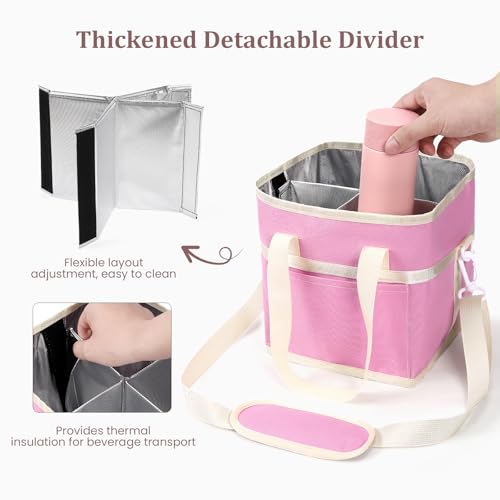YFGBCX 4 Compartment Drink Carrier Bag Insulated Tumbler Caddy with Handle and Shoulder St - image 4
