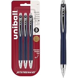 uniball™ Jetstream RT Ballpoint Pens, Black Ink, 0.7mm Fine Point, 3 Count | Retractable, Smooth Writing, Quick-Drying, Smear-Resistant, uni Super Ink™