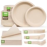 500pcs Compostable Paper Plates Set, Eco-friendly Disposable Plates Cutlery Includes 100pcs Dinner P