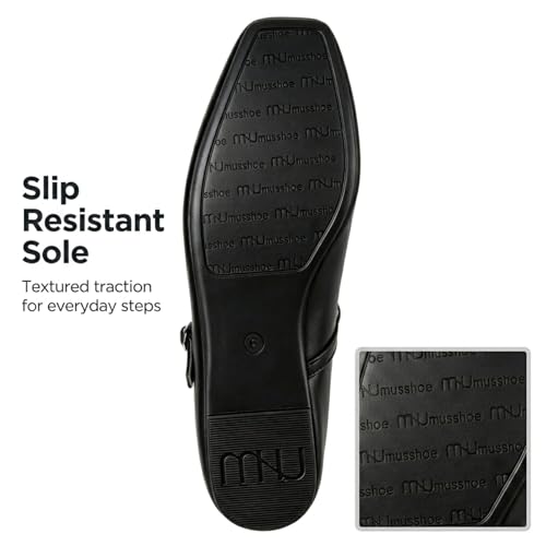 Image of MUSSHOE Square Toe Mary Jane Flats for Women: Comfortable Non-Slip Dressy Business Casual Shoes with Adjustable Strap for Office Work