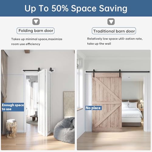 EaseLife 36 Bifold Sliding Barn Door Hardware Track Kit for 2 Closet Door,Top Mount Roller,Slide Smoothly Quietly,Easy Install,Black,Fit for Double 16 Wide Bi-Folding Door (Hardware Only)