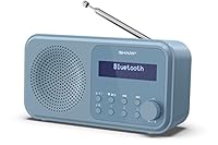 SHARP DR-P420(BL) Tokyo Portable Digital Radio – Bluetooth 5.0, DAB+/FM, Compact, USB/Battery Powered, Dual Alarm, 40 Presets, 3.5mm Headphone Jack – Steel Blue