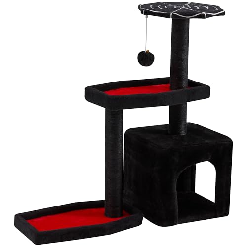 Black Cat Tree, 31 Inches Gothic Cat Tower, Cat Houses for Indoor Cats with Coffin Bed, Spacious Cat Condo, Scratching Posts for Kittens and Cats