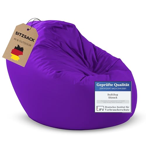 BuBiBag 2in1 Sitzsack L - XXL mit Füllung für Kinder & Erwachsene, Gaming Beanbag & Bodenkissen für Indoor & Outdoor Sessel Pflegeleicht & Wasserabweisend M BIS 6 Jahre (Ø 85 cm Lila)