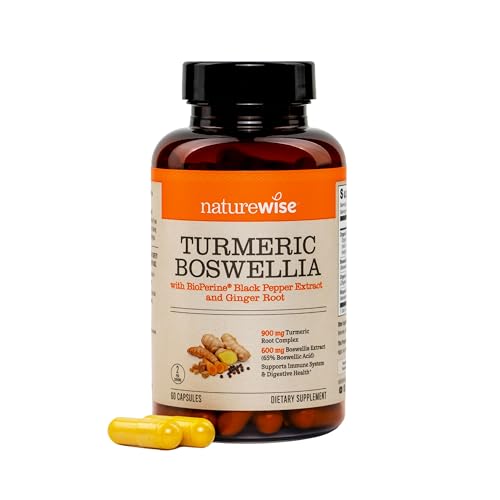 NatureWise Turmeric Boswellia Supplement with BioPerine & Organic Ginger Root - Organic Turmeric 900mg + Boswellia Extract 600mg - Non-GMO Vegan USA Manufactured - 60 Capsules[30-Day Supply]