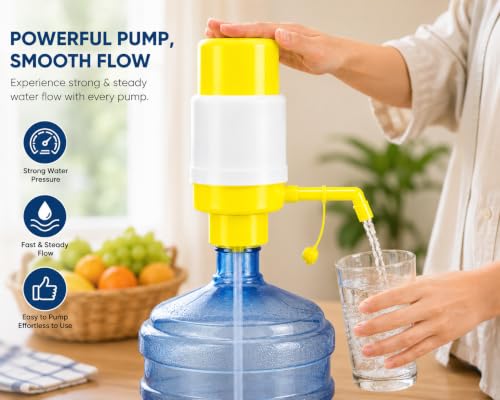 Image of AAMNI Manual Water Dispenser Pump for 20-25 Litre Bottles | 3 Months Warranty | Portable Hand Press Water Pump| Food Grade Material| Easy Installation| (Sunshine Yellow)