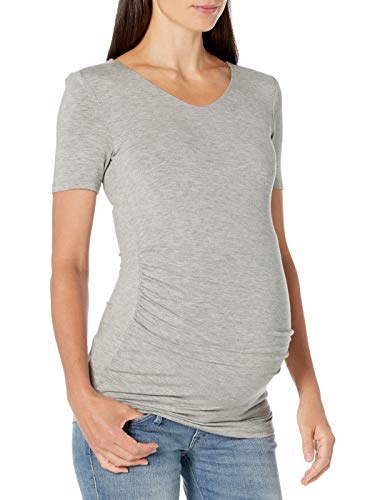 Amazon Essentials Women's Maternity Short-Sleeve Rouched V-Neck T-Shirt, Pack Of 2, Light Grey Heather/White, X-Large #TOP1