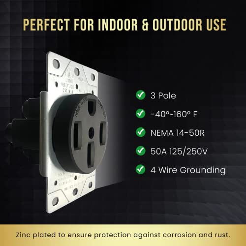 Select-Lighting Sl-Dr50A-4S Volt Straight Blade Device, Nema 14-50R, 50 Amps 125/250V Range Receptacle, Flush Mounting Power Outlet, Grounding, 3 Pole 4 Wired #TOP4