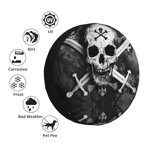 Image of Spare Tire Cover, Skull Pirates Universal Tire Wheel Protectors for Rv Camper Jeep Travel Trailer SUV Truck, Weatherproof, 17 Inch