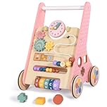 LOL-FUN Wooden Baby Walker for Toddlers 6-12 Months, 10in1 Push Along Walker Toys with Speed Control, Multifunctional Baby Activity Center for 1 Year Old Boys Girls Gift(Small Size)