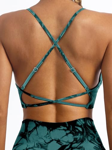 L9 Ovesport Women'S Sports Bras Tie-Dye Seamless Workout Criss Cross Gym Yoga Strappy Crop Bra Turquoise thumb #1