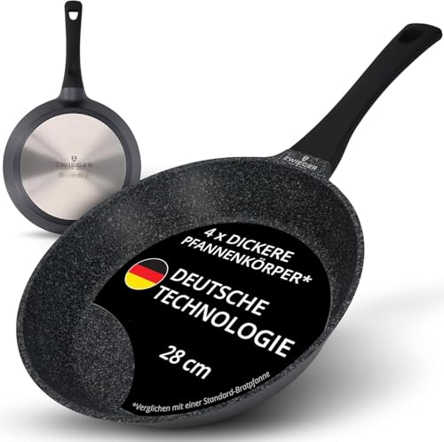 ZWIEGER Hochwertige Bratpfanne 28 cm – beschichtete Pfanne 28 cm, Aluguss, vollflächiger Edelstahlboden, für alle Herdarten (inklusive Induktion) geeignet – Antihaft, PFOA- & PFOS-frei 1