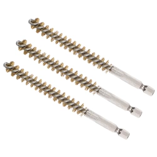 Image of Bore Brush, 10mm Dia 75mm Length, Brass Twisted Cleaning Wire Brushes with 1 /4 inch Hex Shank - (Applications: for Power Drill), 3-Pieces