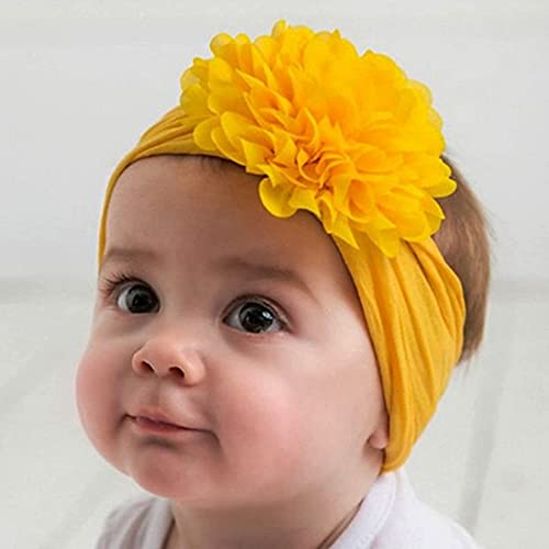 Image of SYGA Pack of 2 Baby Headbands Nylon Flower Soft Stretchable Hairband for Newborn Infant Toddler Kids For 0-3 Year Black & Yellow