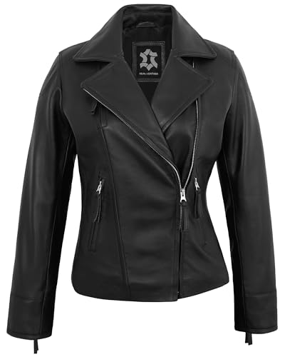 UrbanFocal Asymmetrical Style Black Leather Womens Jacket - Real Lambskin