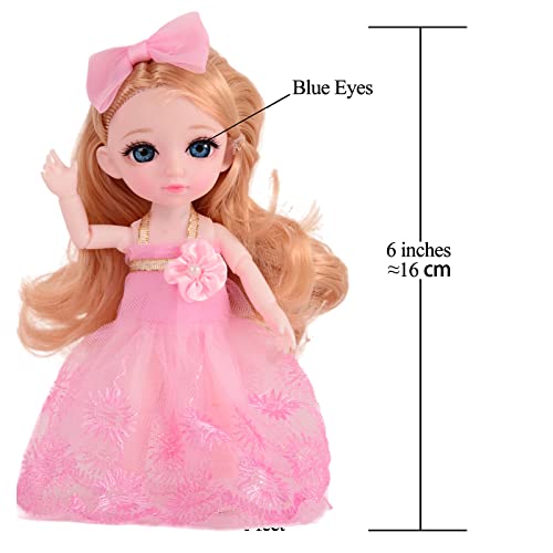 Beem Jun 6 Inch Girl Bjd Dolls 16 Cm Ball Joints Doll With Accessories Small Cute Pups Grey Eyes Adorable Clothing Dress Up Pink Princess Outfit Dolly Best Gift For 3 Years+（Princess） #TOP2