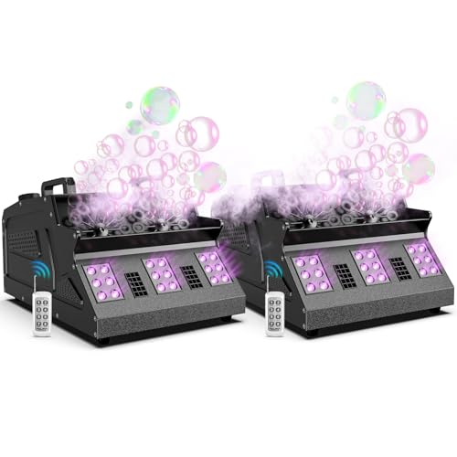 Image of 2000W Fog Machine, 3 in 1 Fog Bubble Machine with 2 Bubble Fans, 18 RGB LED Lights Smoke Bubble All in ONE Fog Machine, Bubble Machine for Halloween Christmas Party Wedding, 2 Pack
