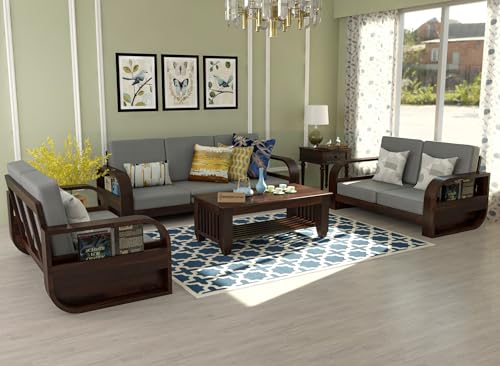 Image of Wooden 7 Seater Sofa Set for Living Room | Seven Seater Sofa for Office & Lounge | 3+2+2 Seater Sofa Sets for Home | Sheesham Wood (Walnut Finish)