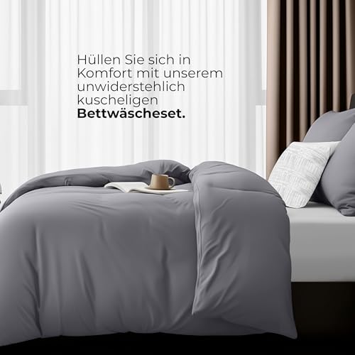 Image of Utopia Bedding Double Duvet Cover - Microfibre Duvet Cover 2 x 135 x 200 cm + 2 x Pillowcases 80 x 80 cm - Grey