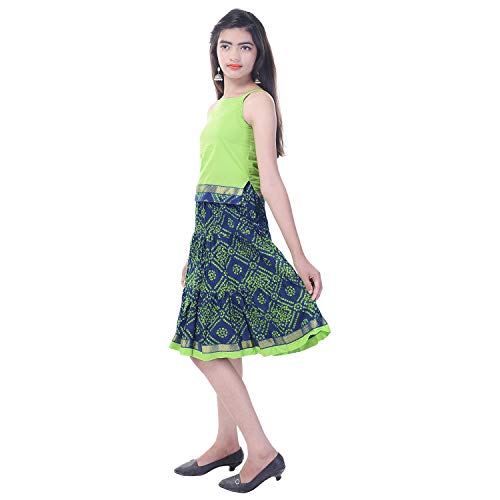 Image of JABAMA Cotton Printed Girls Top and Skirt Set (Green)