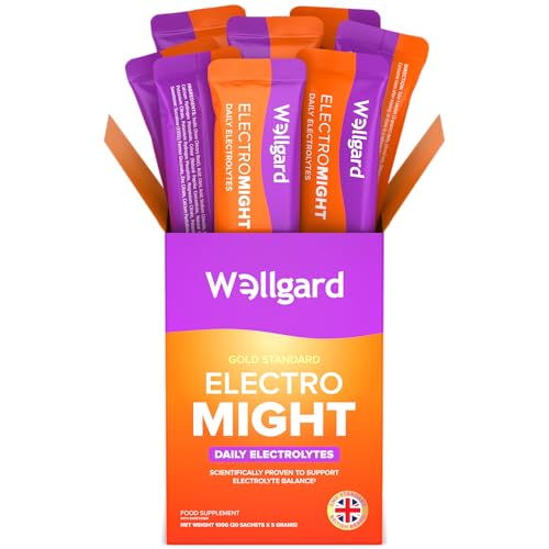 Wellgard Electromight - Electrolytes Sachets Zero Sugar Rehydration Sachets with Magnesium Iron & Vitamin C Electrolyte Powder Sachets 20 Sachets