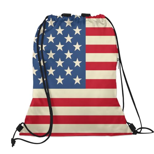 American USA Flag Drawstring Backpack with Water Bottle Pocket Lightweight String Bag 4th of July Sports Gym Swim Sackpack for Men Women2