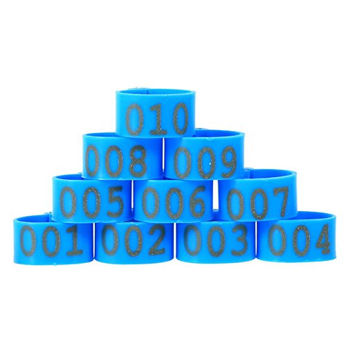 100PCS/Bag 16MM 001-100 Numbered Plastic Poultry Chickens Ducks Goose Leg Bands Leg Rings, Blue Color