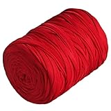 T-Shirt Yarn 130 Yards Knitting Yarn Fabric Crochet Cloth Solid Color Tshirt Yarn for Crocheting Beginners DIY Hand Craft Bag Blanket Cushion Projects (Red)