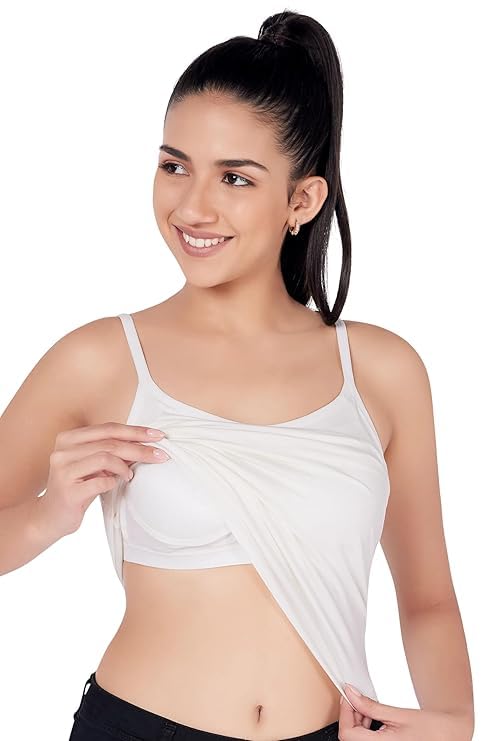 Womens Padded Sleeveless Slip Camisole Soft Stretchy Cotton Flat Padding Beginners Inner for Puberty Cami Spaghetti Under Adjustable Strap Slip Tank Top Built-in Bra