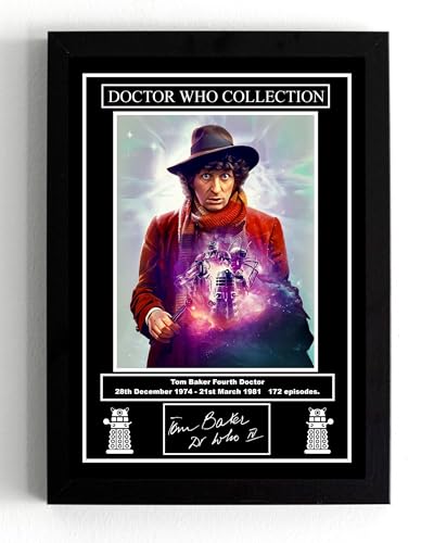 Cadre A5 Tom Baker Quatrième Dr Who avec copie signée pour décoration de salon