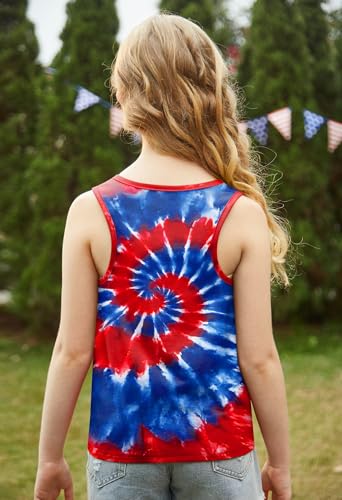 Image of July 4th Girls Patriotic Sleeveless Tie Knot Front Tank Top Stars Stripes Tee Shirt 4-14 Years