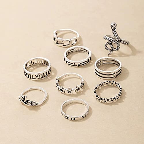 Silver Plated Snake Stackable Rings Set of 9