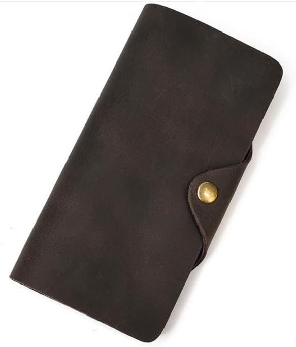 Men's Genuine Leather Wallet with Vintage Snap Fasteners Long with Multiple Card Slots Clutch for Business Use