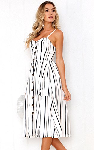 Image of Angashion Women's Dresses-Summer Floral Bohemian Spaghetti Strap Button Down Swing Midi Dress
