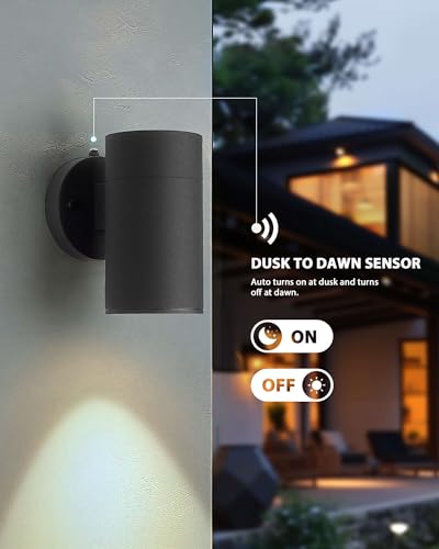 Image of Ken & Ricky Dusk to Dawn Outdoor Wall Sconce Lights,Cylinder,Black,4 PK