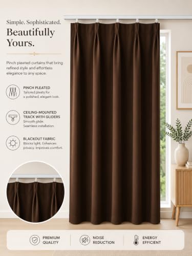 Image of KALIYO Coffee Blackout Pinch Pleat Curtains for Living Room & Bedroom | Room Darkening Curtains | Pinch Pleat Header| Noise Reducing | 11 FT | Pack of 2
