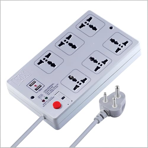 Image of MX 6-Outlet Power Strip with 2 USB Ports, Universal Socket, 1.5m Extension Cord, International Sockets, Master Switch, Multi-Plug Extension Board for Home & Office(5V 2400mA)