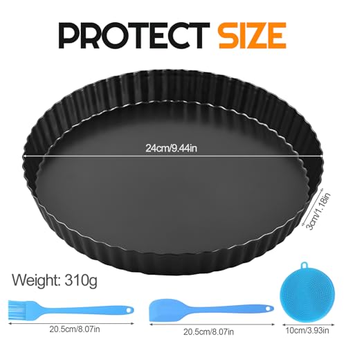 Quiche Pan, 24cm/9 in Carbon Steel Loose Bottom Pie Tin, Fluted Tart Tin, Flan Case Tin with 3 Silicone Tools Removable Non-Stick Coating, Baking Tart Pan for Tarts Mousse Cake Pie Quiche - Image 3