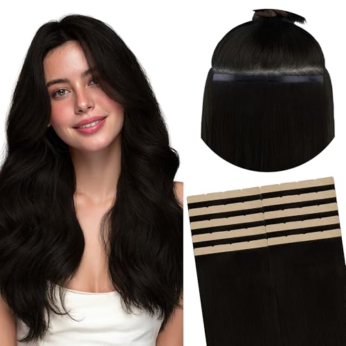 Image of GOO GOO Tape In Weft Hair Extensions Human Hair, 1 Jet Black, 8cm Wide Tape, 24inch 10pcs 50g, Tape Weft Hair Extensions, Seamless Tape in