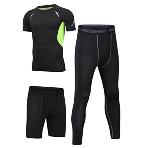 Dooxii Hombre 3 Piezas Secado Rápido Conjunto Compresión Ropa Pantalones Cortos y Leggings y Tops Apretada para Running Fitness Entrenamiento Yoga 3XL
