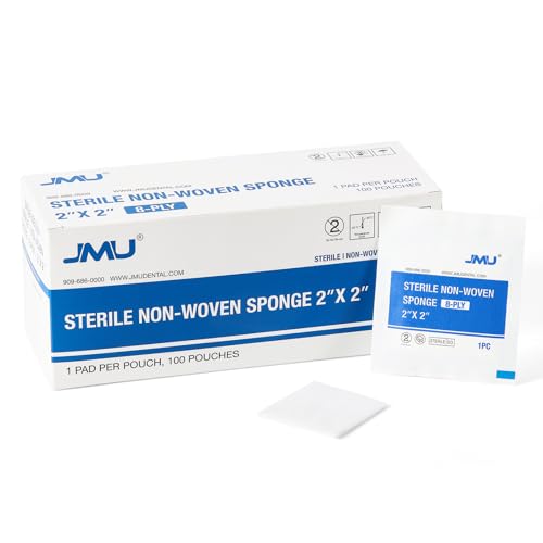 JMU 100 Pack Sterile Gauze Pads 2x2, 8-ply Highly Absorbent Non-Woven Sterile Gauze Sponges for First Aid Medical