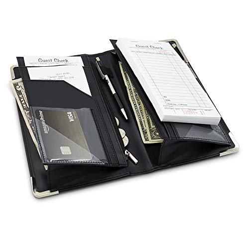 Brinero Premium Server Book Textured 5x9, Newly Improved Magnetic Bulk Pockets for 2022, 2 Pen Holders, Zipper Pocket, Firm Writing Surface
