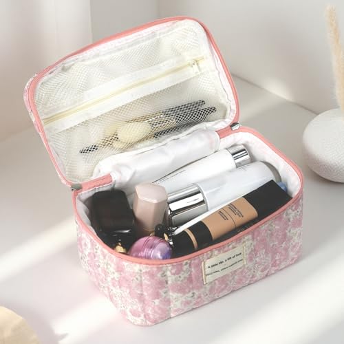 Gosect Large Makeup Bag, Cute Cosmetic Bag for Women Girls, Floral Coquette Aesthetic Toiletry Bag, Travel Make Up Organizer Bag (Crushed Flower) — view 5