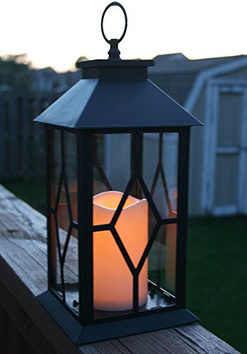 Decorative Led Lanterns - Black Decorative Lanterns With A Flameless Pillar Candle And 5 Hour Timer - Outdoor Lighting - Set Of 2 - 13" H #TOP2