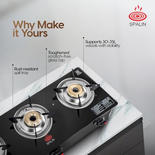Image of 3 Burner Glass Top Gas Stove | Manual Ignition | Crystal Toughened Glass | ISI Certified | High Efficiency Burners | Durable & Easy Clean Kitchen Gas Stove