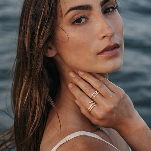 Bubble Wedding Rings Pink Stone Cubic Zirconia CZ Eternity Ring for Women, Gold Plated Ring Jewelry Size 6-84