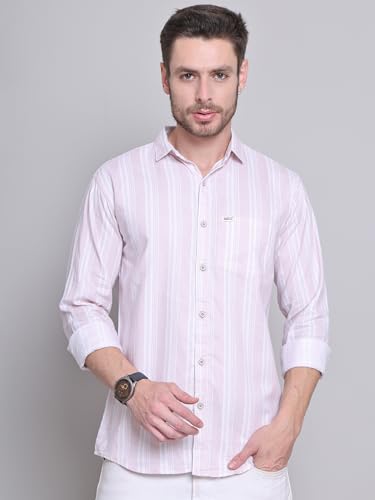 Image of Majestic Man Men Cotton Classic Slim Fit Opaque Striped Casual Shirt